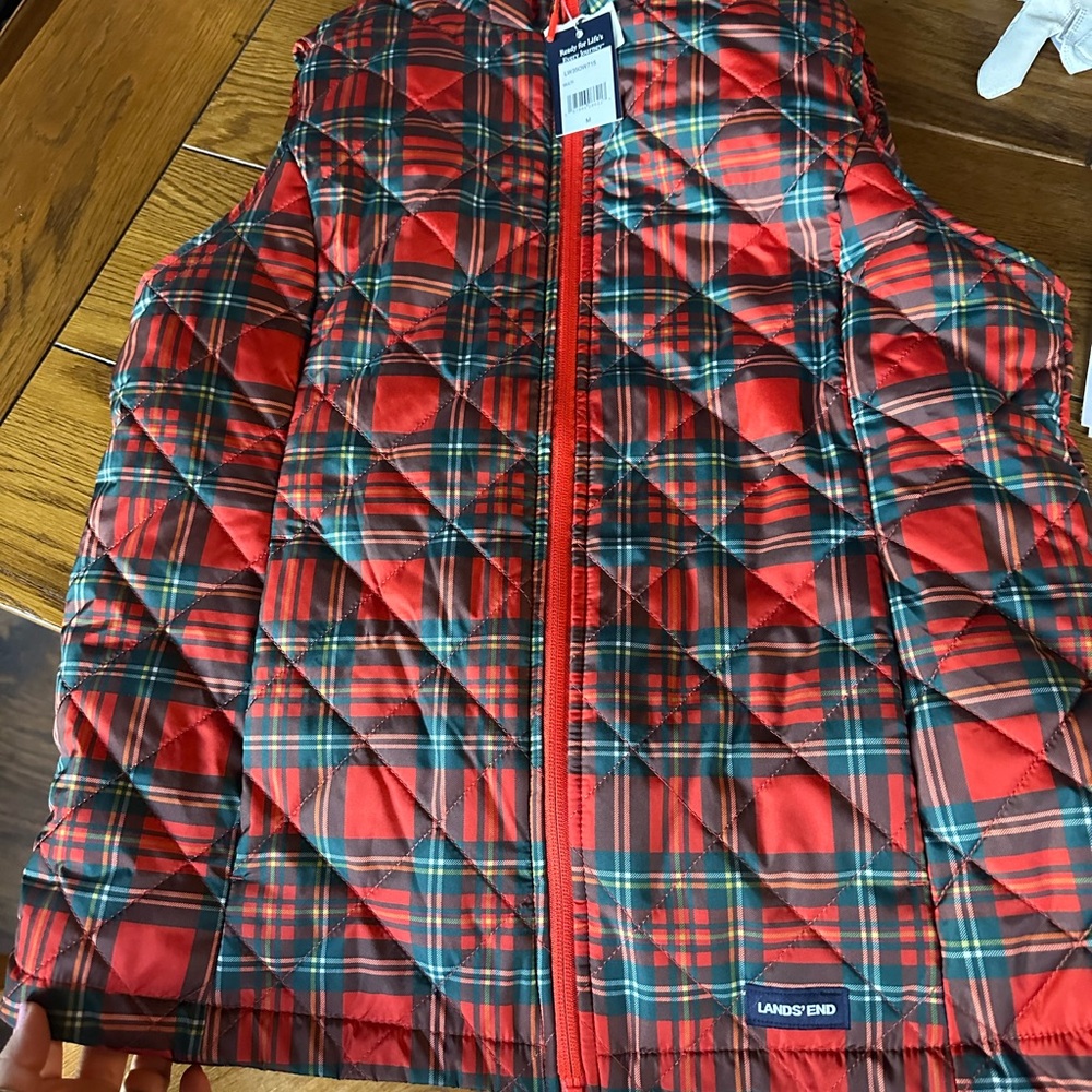 Lands' End Vibrant Red Checkered Vest